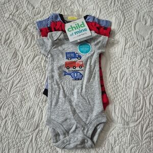 Child of Mine 3 set of Preemie bodysuits gray, red stripes NEW